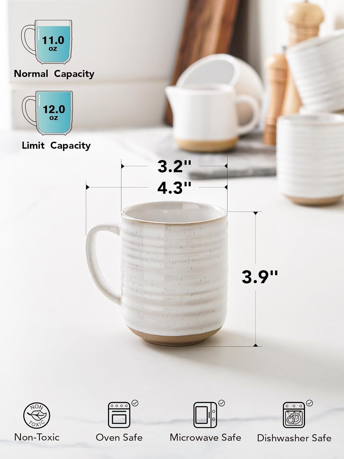 Coffee Mugs 12 oz, Ceramic Coffee Cups for Latte, Hot Tea, Cappuccino, Mocha, Cocoa, Housewarming Wedding Present Mug Set - Set of 4,