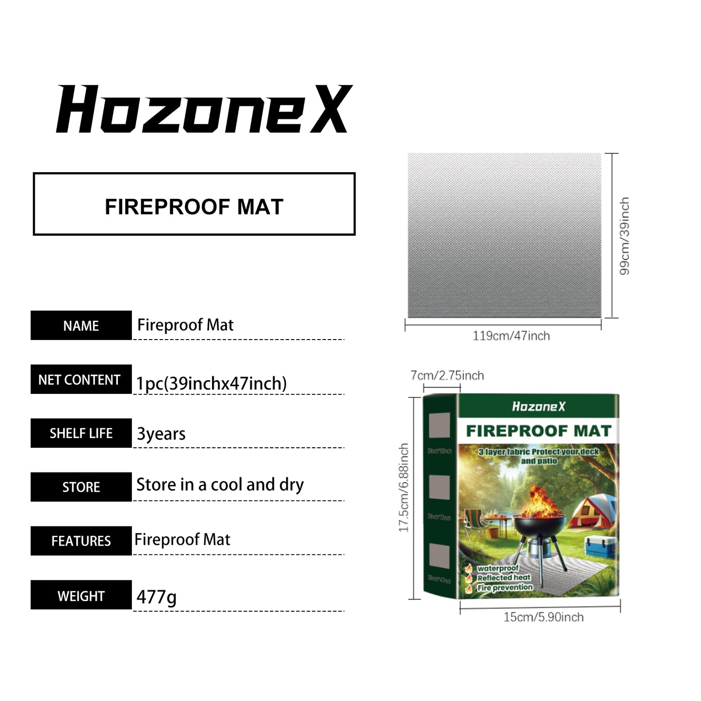 Waterproof Oil‑Proof Fire Pad for Deck, Grass, Indoor Fireplace
